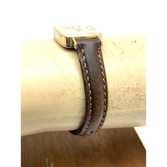 Tissot Womens Watch Vintage Swiss Mechanical Gold Silver Dial Brown Leather Band - Picture 11 of 13